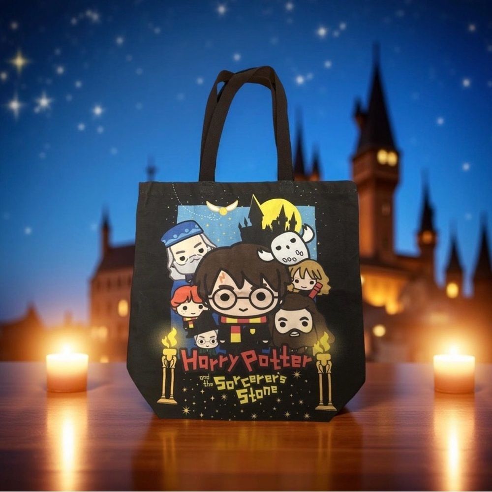 Harry Potter Sorcerer’s Stone Kawaii Tote Bag Black Reusable Book Bag